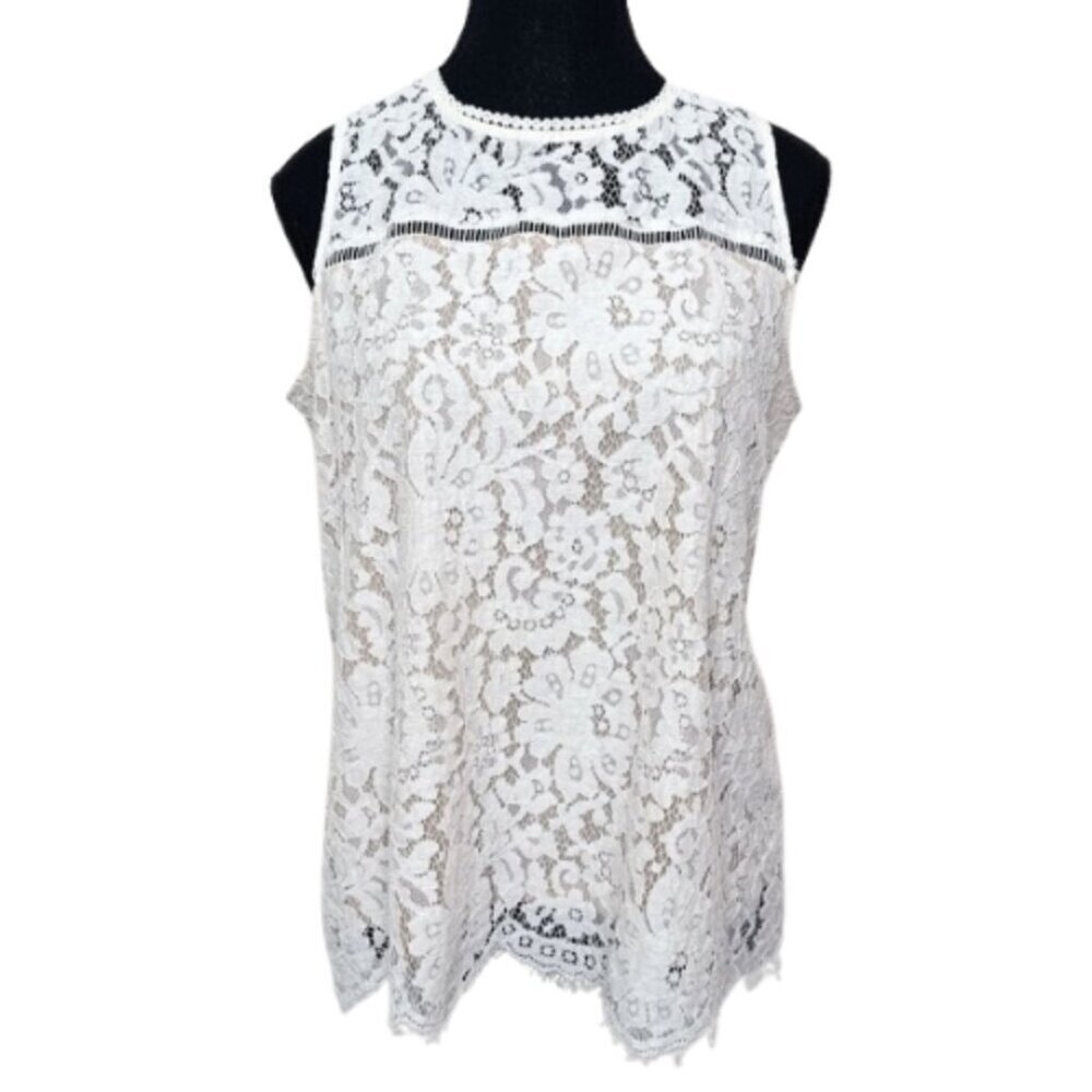 Rose + Olive Womens Medium Lace Sleeveless Casual Ivory Top